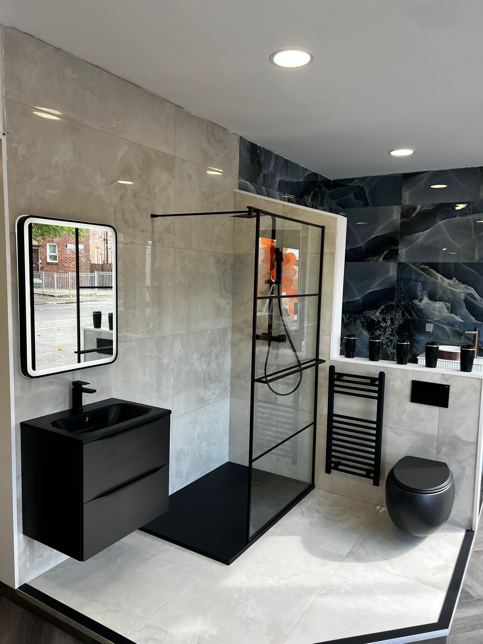 Dark contemporary bathroom display