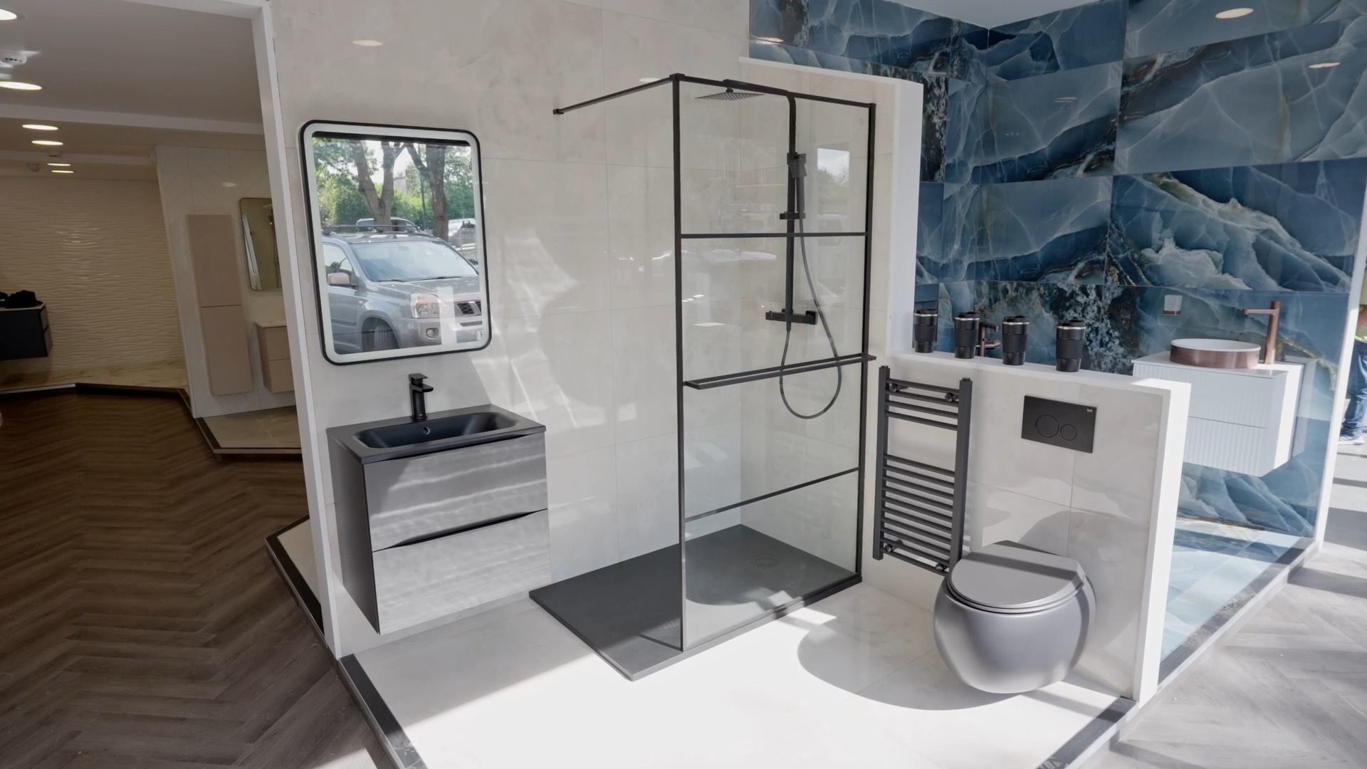 Modern dark bathroom suite